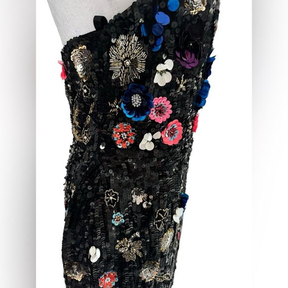 MacDuggal Formal Gown Wedding Guest Strapless Sequin 3D Floral Slit Evening Prom - Picture 7 of 15